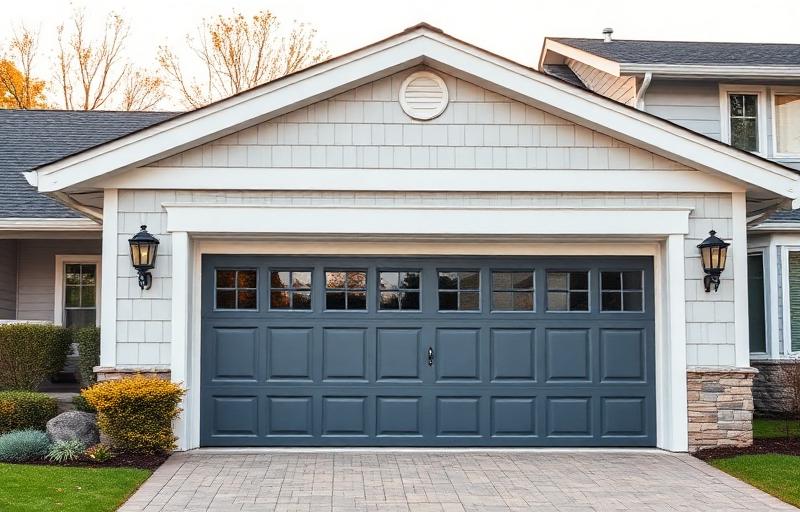 Energy-efficient insulated garage door installation on a modern home