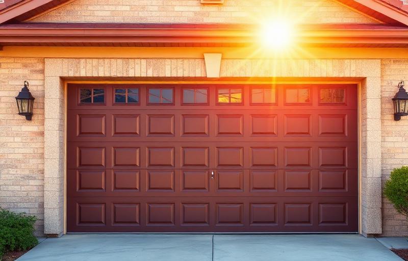 Well-maintained garage door on a sunny day with proper weatherstripping visible